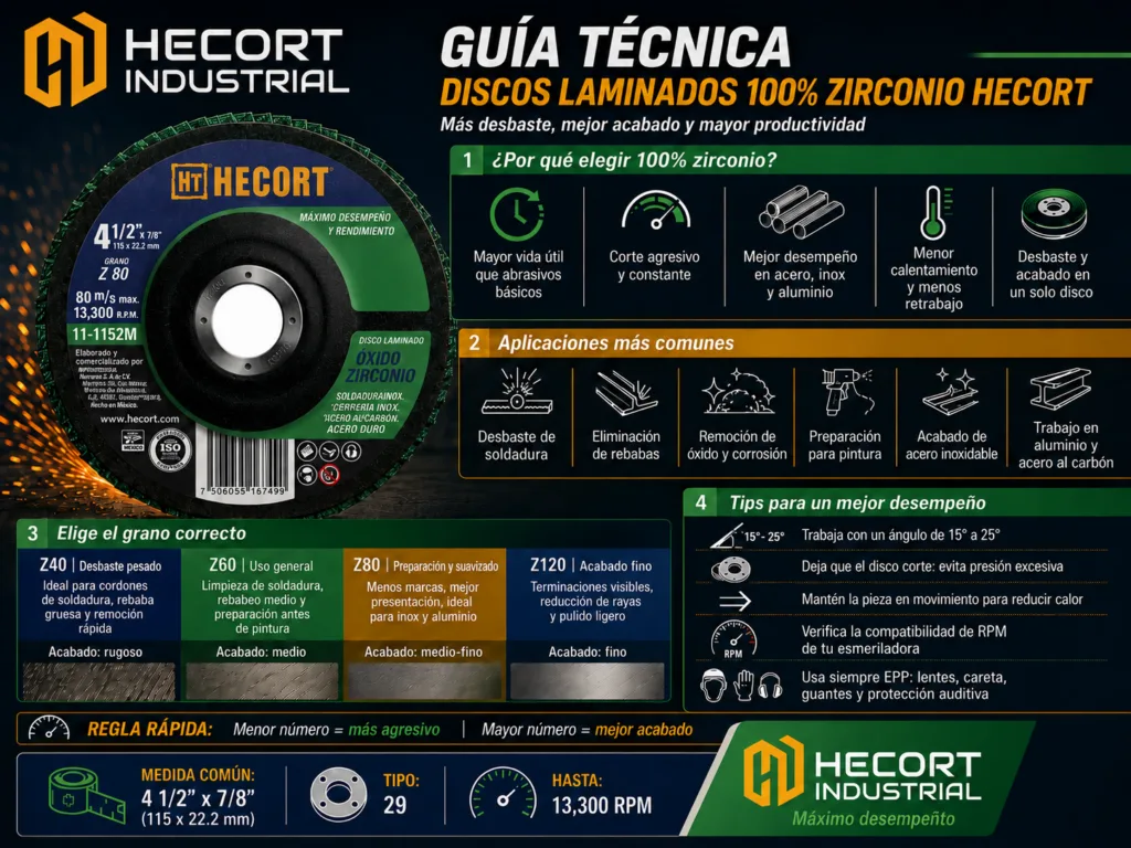 Discos Laminados 100� Zirconio HECORT Guía Z40-Z120