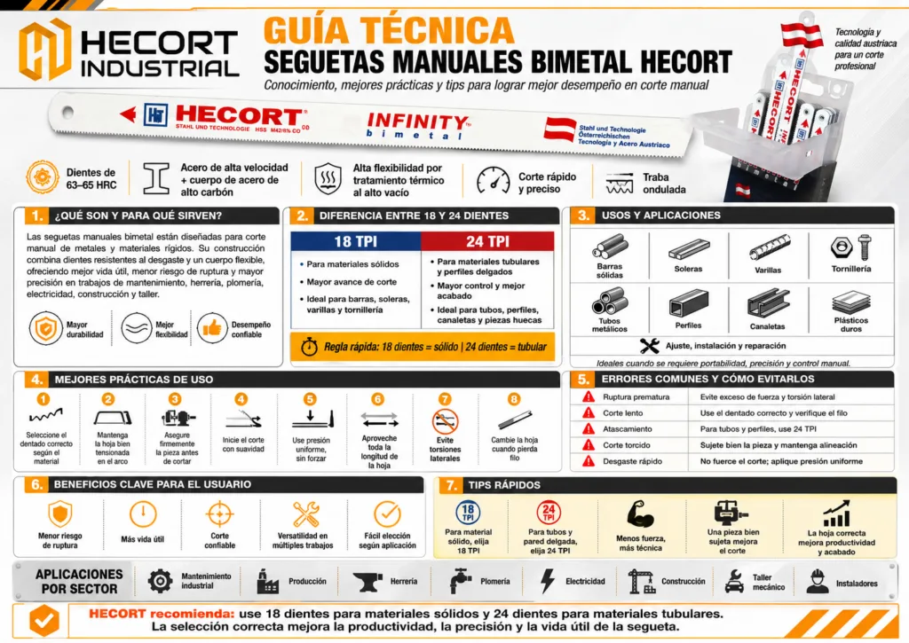 Seguetas Manuales Bimetal HECORT Guía 18 y 24 DPP