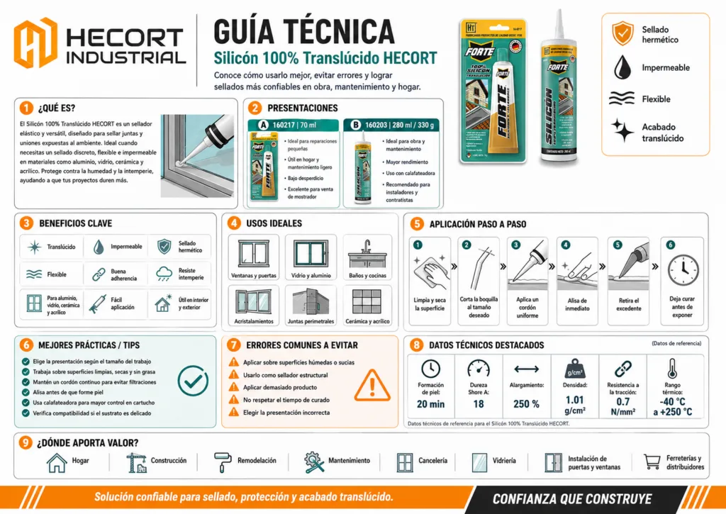 Silicón 100� Translúcido HECORT Guía de Uso y Aplicación